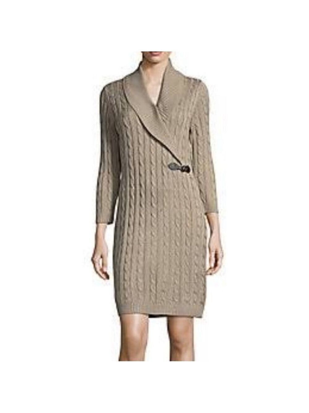 Calvin Klein Cable Knit Sweater Dress XL Tan Buckle Accent Old Money Preppy Chic